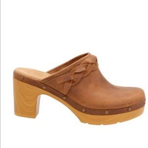 Brown leather clogs